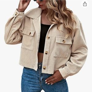Amazon Cropped Long Sleeve Tan Corduroy Button Down Jacket